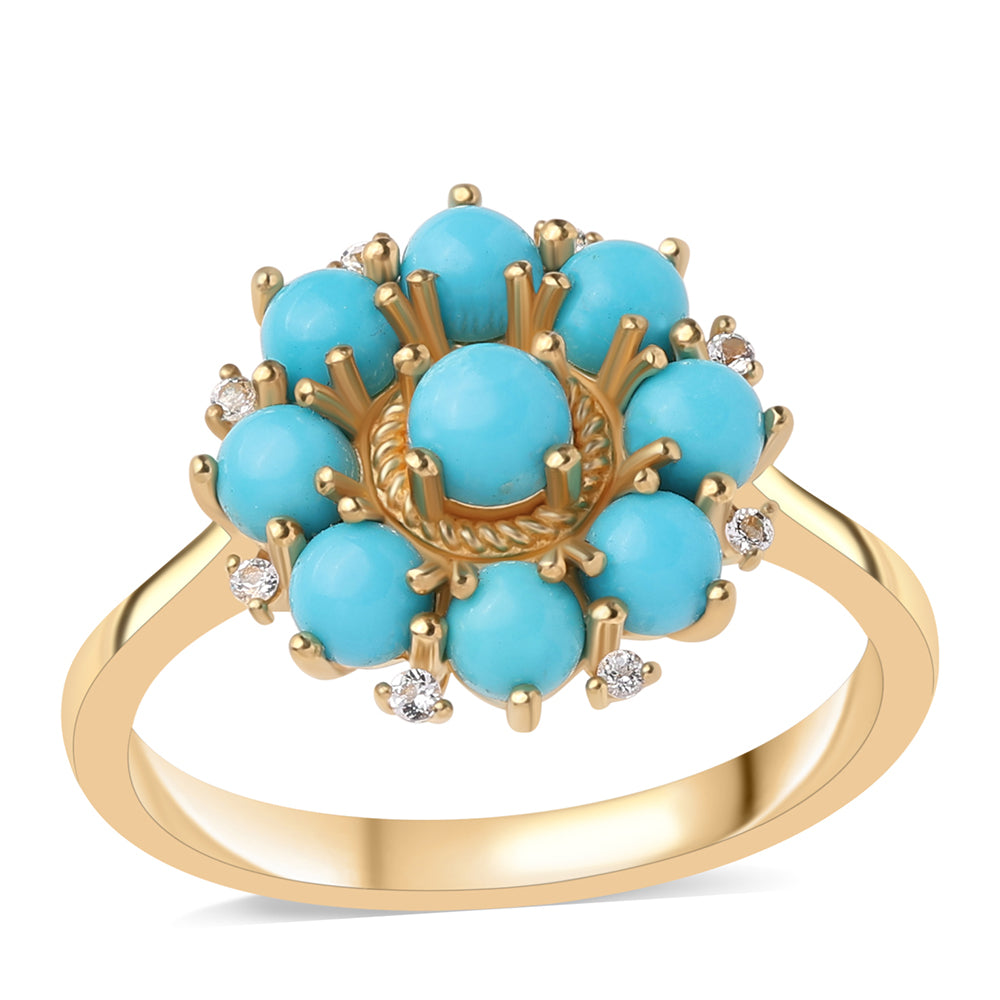 Arannyal Bevont Ezüst Gyűrű Csipkerózsika Türkizzel és Fehér Topázzal 1 