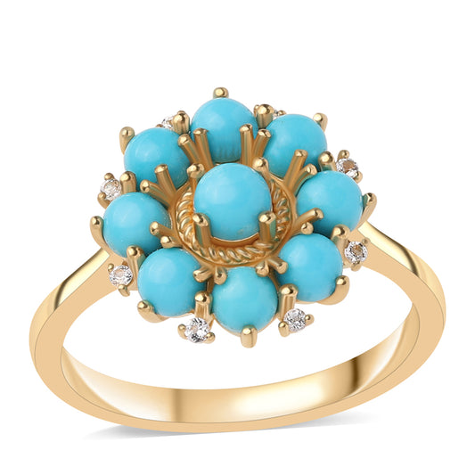 Arannyal Bevont Ezüst Gyűrű Csipkerózsika Türkizzel és Fehér Topázzal