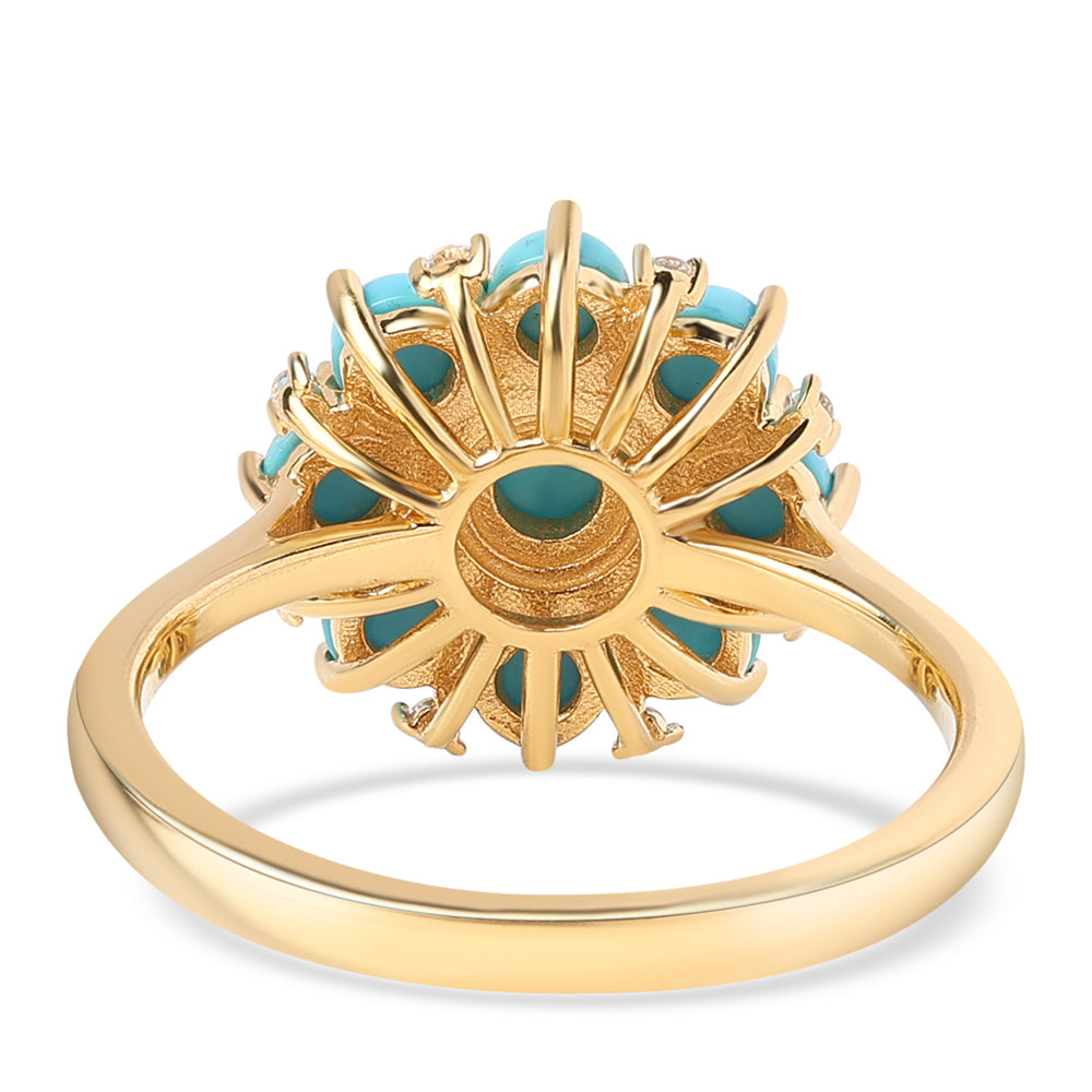 Arannyal Bevont Ezüst Gyűrű Csipkerózsika Türkizzel és Fehér Topázzal 2 