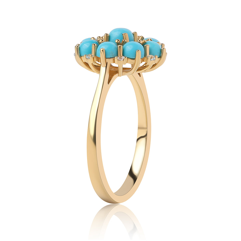 Arannyal Bevont Ezüst Gyűrű Csipkerózsika Türkizzel és Fehér Topázzal