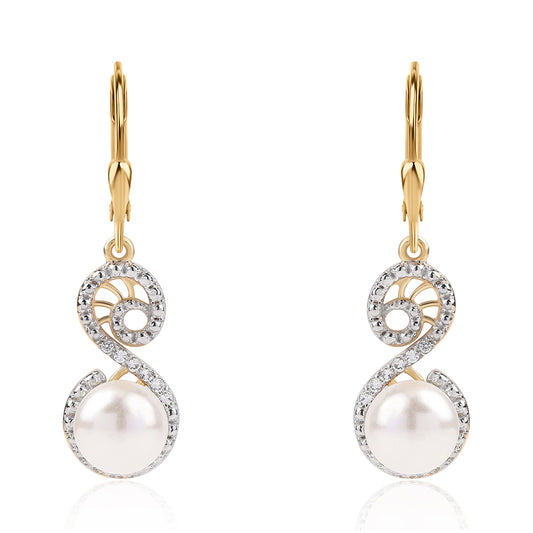 Arannyal Bevont Ezüst Fülbevaló Fehér Édesvízi Kagylógyönggyel és Fehér Topázzal