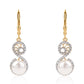Arannyal Bevont Ezüst Fülbevaló Fehér Édesvízi Kagylógyönggyel és Fehér Topázzal