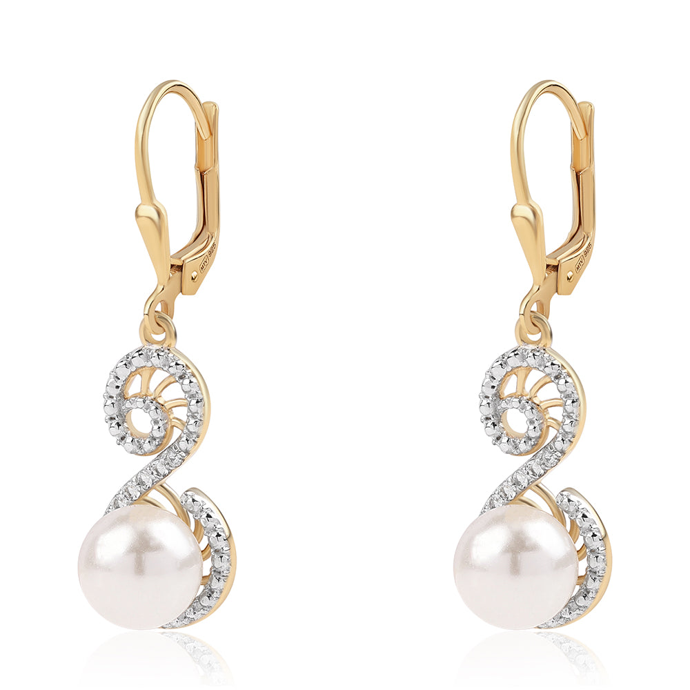 Arannyal Bevont Ezüst Fülbevaló Fehér Édesvízi Kagylógyönggyel és Fehér Topázzal 1 