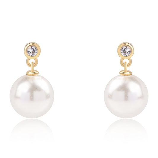 Arannyal Bevont Ezüst Fülbevaló Fehér Édesvízi Kagylógyönggyel és Fehér Topázzal