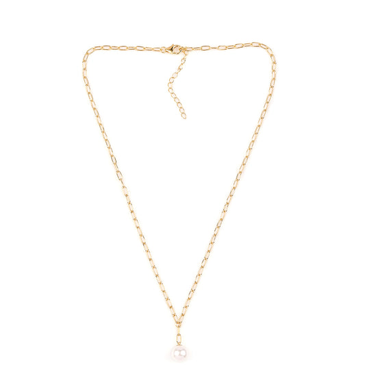 Arannyal Bevont Ezüst Nyaklánc Fehér Édesvízi Kagylógyönggyel