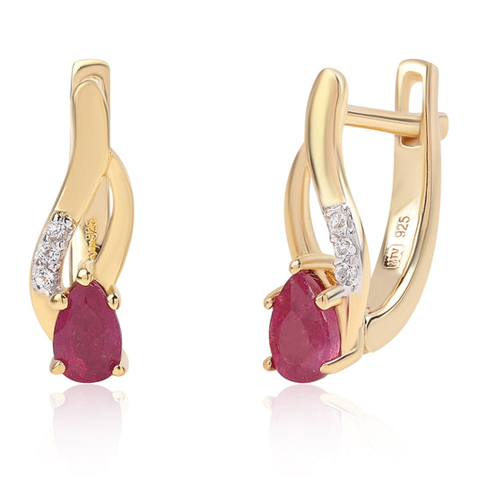 Arannyal Bevont Ezüst Fülbevaló Mozambiquei Rubinnal és Fehér Topázzal