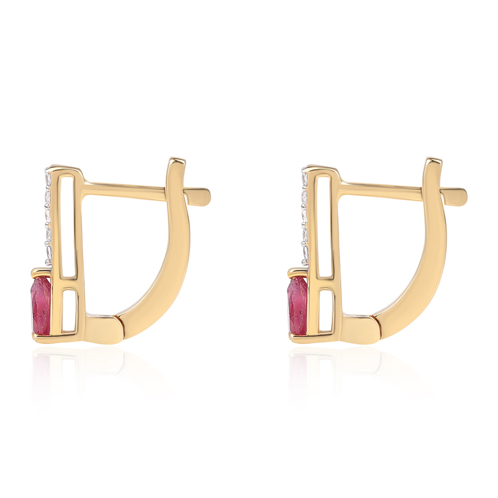 Arannyal Bevont Ezüst Fülbevaló Mozambiquei Rubinnal és Fehér Topázzal 2 