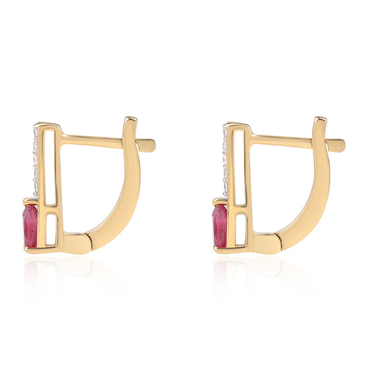 Arannyal Bevont Ezüst Fülbevaló Mozambiquei Rubinnal és Fehér Topázzal