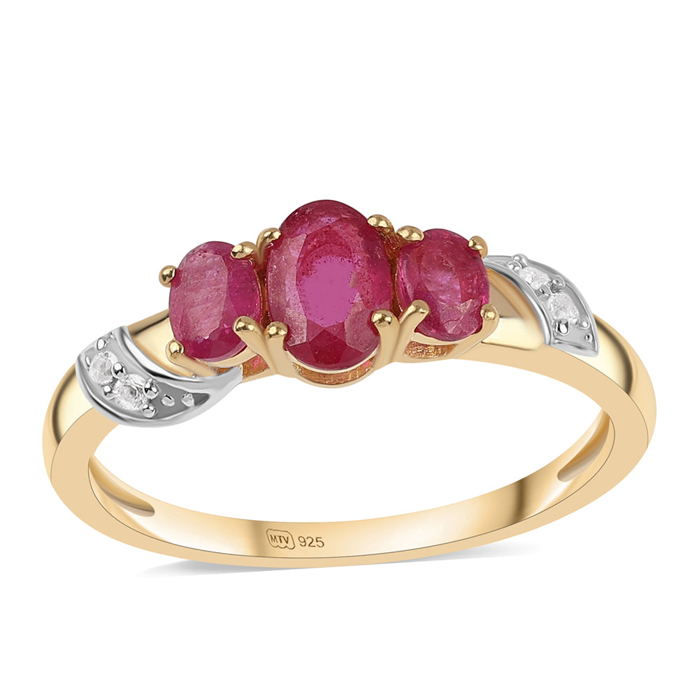 Arannyal Bevont Ezüst Gyűrű Mozambiquei Rubinnal és Fehér Topázzal 1 