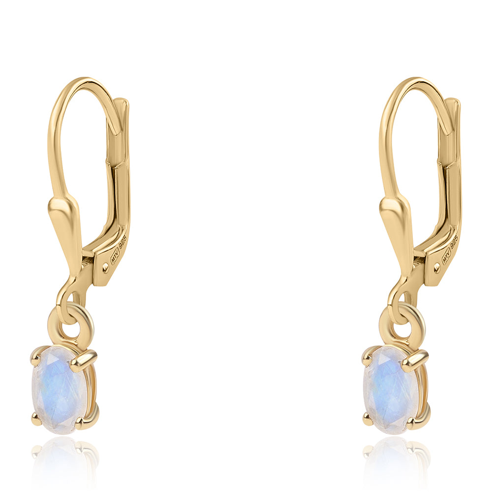 Arannyal Bevont Ezüst Fülbevaló "AA" Osztályú Szivárvány Holdkővel