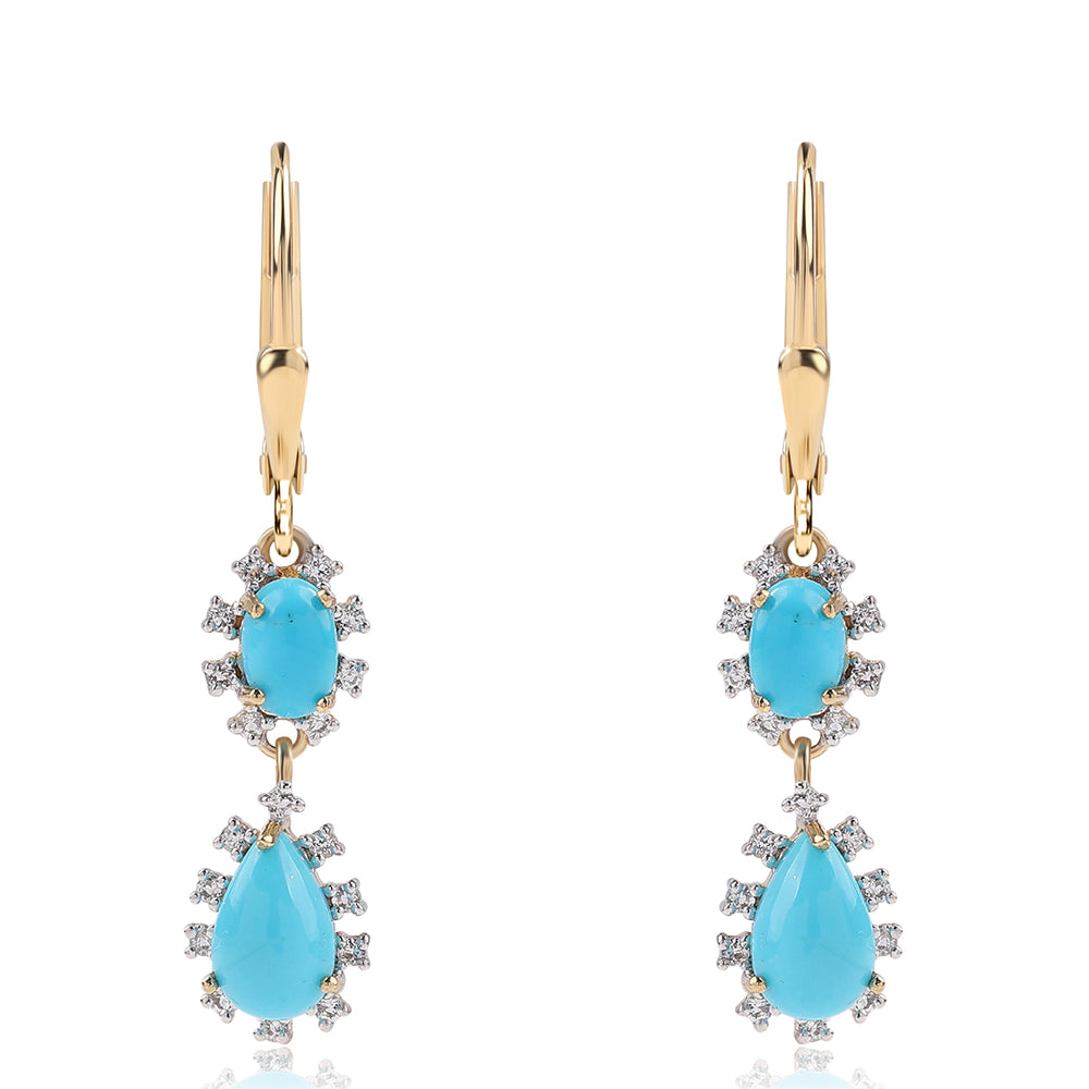 Arannyal Bevont Ezüst Fülbevaló Csipkerózsika Türkizzel és Fehér Topázzal