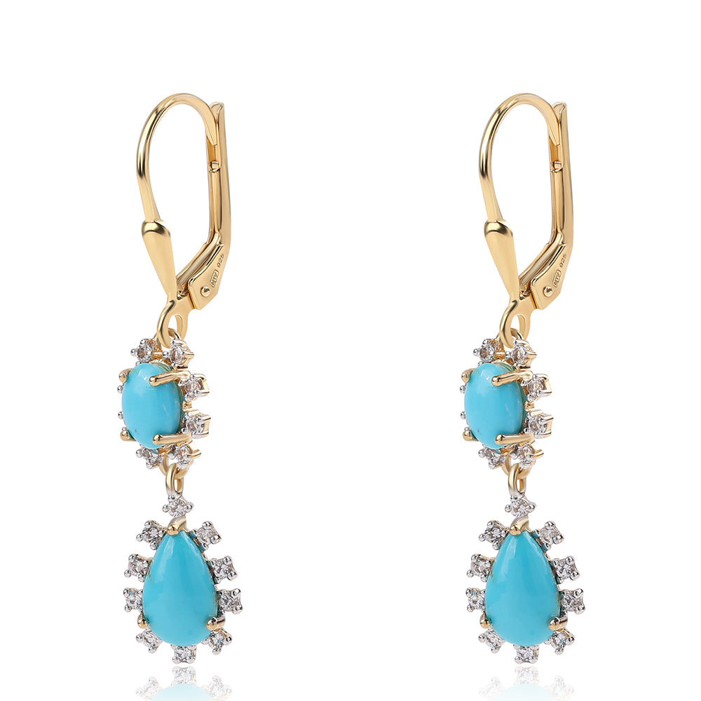 Arannyal Bevont Ezüst Fülbevaló Csipkerózsika Türkizzel és Fehér Topázzal 2 