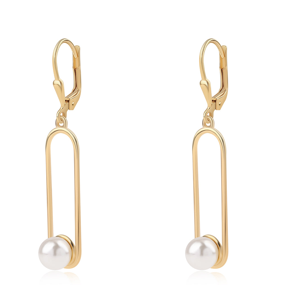 Arannyal Bevont Ezüst Fülbevaló Fehér Édesvízi Kagylógyönggyel