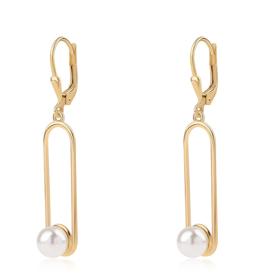 Arannyal Bevont Ezüst Fülbevaló Fehér Édesvízi Kagylógyönggyel