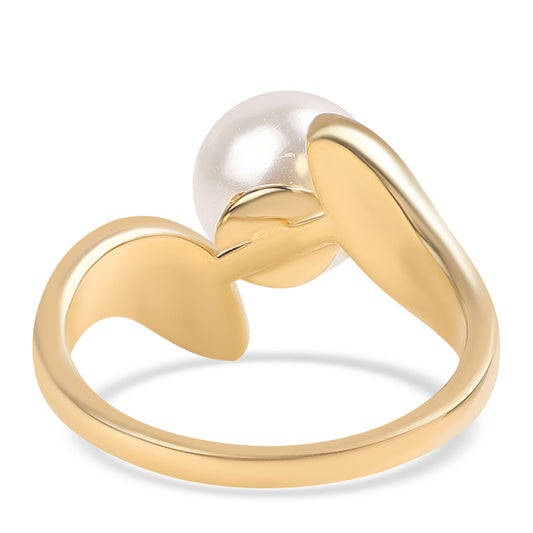 Arannyal Bevont Ezüst Gyűrű Fehér Édesvízi Kagylógyönggyel és Fehér Topázzal