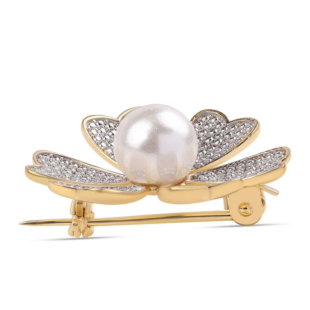 Arannyal Bevont Ezüst Bross Fehér Édesvízi Kagylógyönggyel 2 