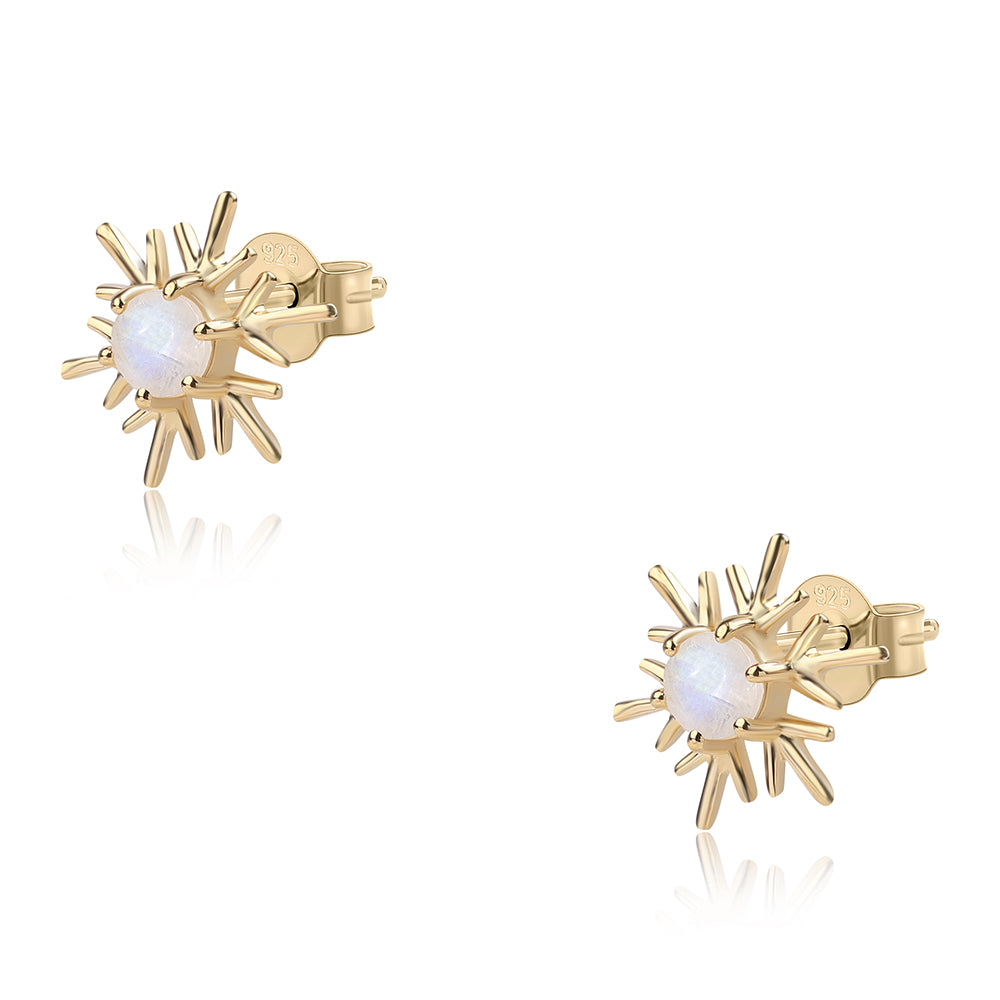 Arannyal Bevont Ezüst Fülbevaló "AA" Osztályú Szivárvány Holdkővel