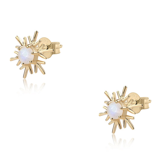 Arannyal Bevont Ezüst Fülbevaló "AA" Osztályú Szivárvány Holdkővel