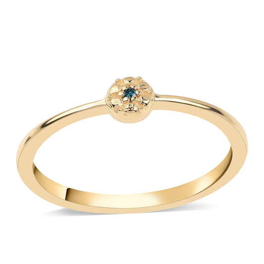 Arannyal Bevont Ezüst Gyűrű Kék Gyémánttal