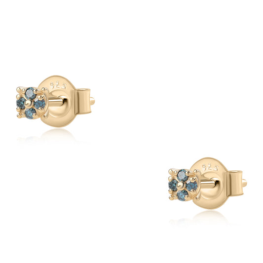 Arannyal Bevont Ezüst Fülbevaló Kék Gyémánttal