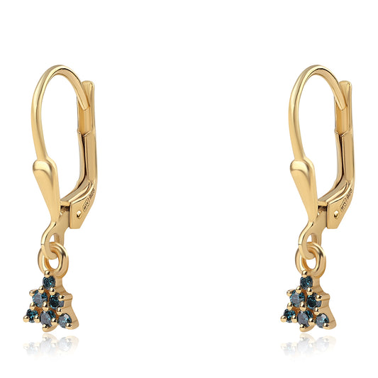 Arannyal Bevont Ezüst Fülbevaló Kék Gyémánttal és Fehér Gyémánttal