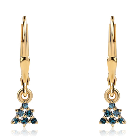 Arannyal Bevont Ezüst Fülbevaló Kék Gyémánttal és Fehér Gyémánttal