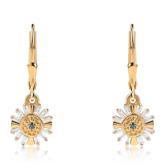 Arannyal Bevont Ezüst Fülbevaló Kék Gyémánttal és Fehér Topázzal