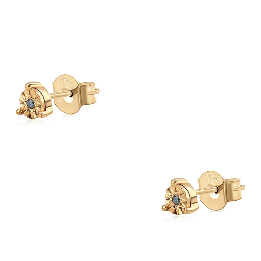 Arannyal Bevont Ezüst Fülbevaló Kék Gyémánttal