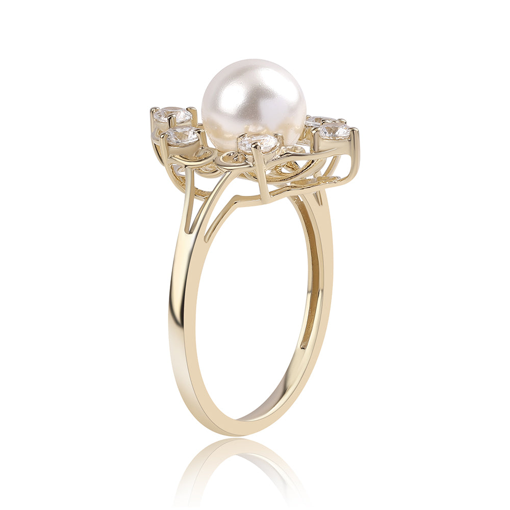 9 Karátos Arany Gyűrű Fehér Édesvízi Kagylógyönggyel és Fehér Cirkónnal 3 