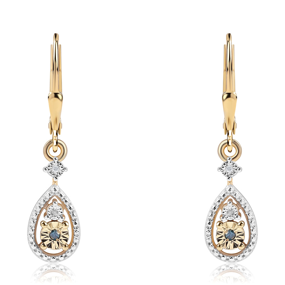 Arannyal Bevont Ezüst Fülbevaló Kék Gyémánttal és Fehér Gyémánttal