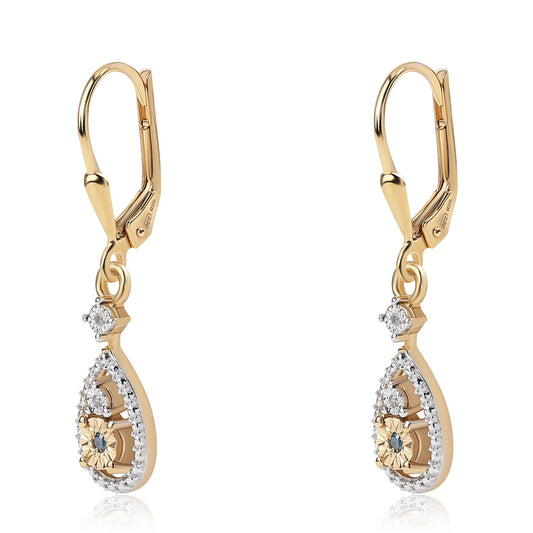 Arannyal Bevont Ezüst Fülbevaló Kék Gyémánttal és Fehér Gyémánttal