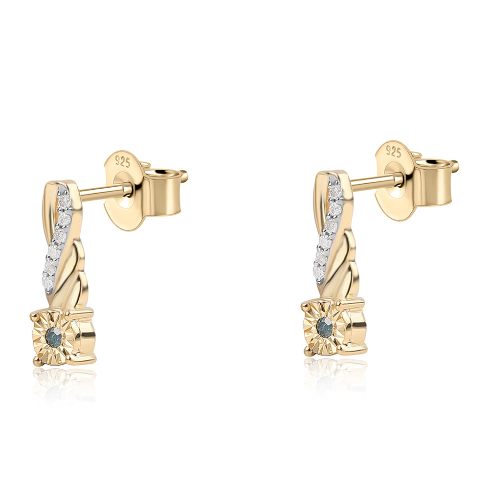 Arannyal Bevont Ezüst Fülbevaló Kék Gyémánttal és Fehér Gyémánttal 2 