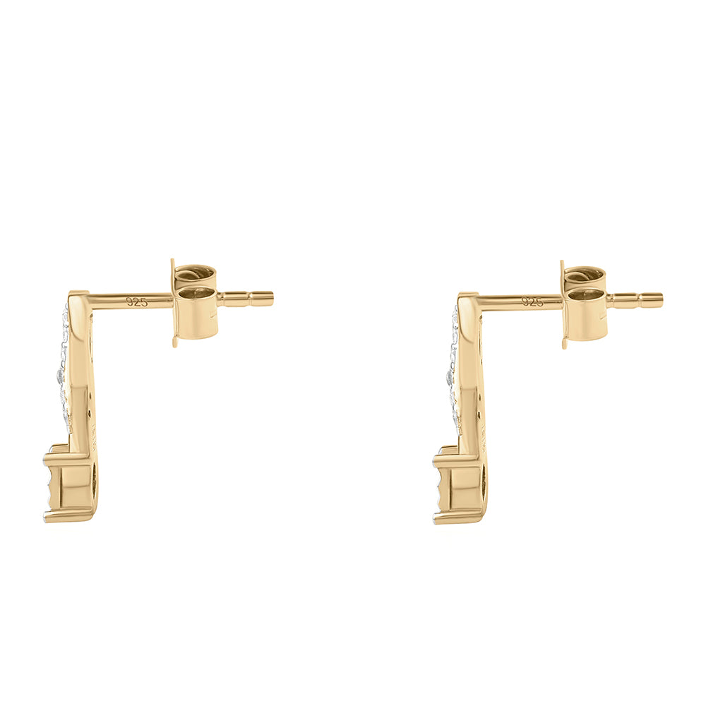 Arannyal Bevont Ezüst Fülbevaló Kék Gyémánttal és Fehér Gyémánttal