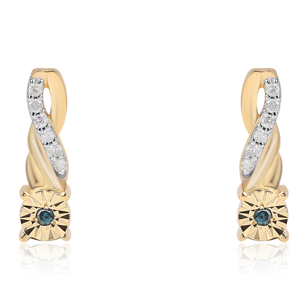 Arannyal Bevont Ezüst Fülbevaló Kék Gyémánttal és Fehér Gyémánttal 1 