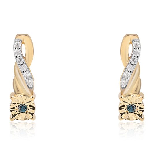 Arannyal Bevont Ezüst Fülbevaló Kék Gyémánttal és Fehér Gyémánttal