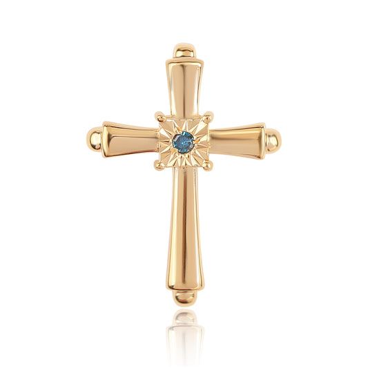 Kereszt Arannyal Bevont Ezüst Medál Kék Gyémánttal