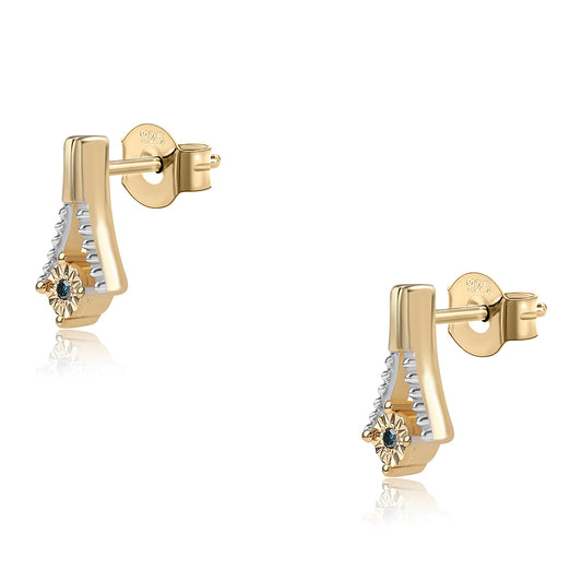 Arannyal Bevont Ezüst Fülbevaló Kék Gyémánttal