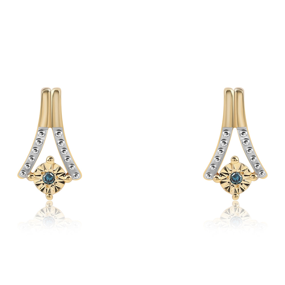 Arannyal Bevont Ezüst Fülbevaló Kék Gyémánttal