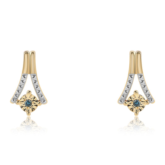 Arannyal Bevont Ezüst Fülbevaló Kék Gyémánttal