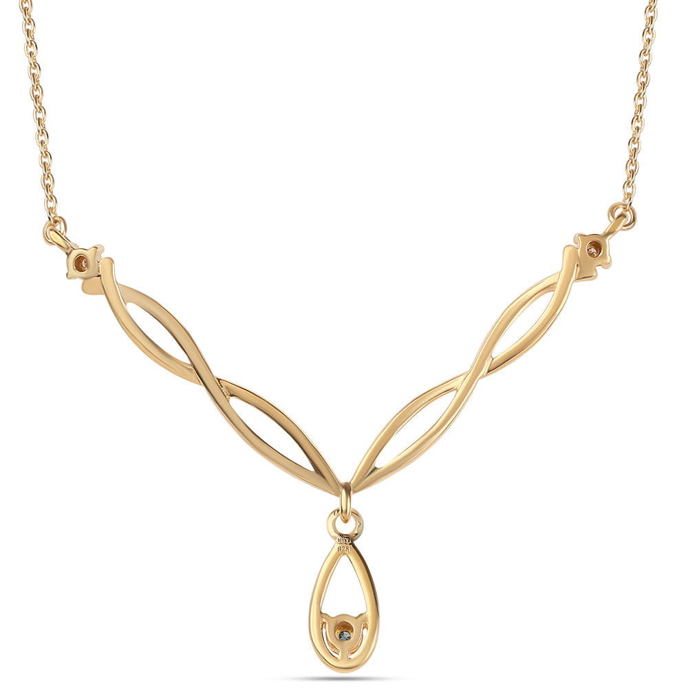 Arannyal Bevont Ezüst Nyaklánc Kék Gyémánttal és Fehér Gyémánttal