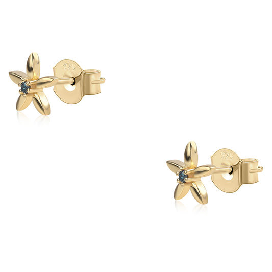 Arannyal Bevont Ezüst Fülbevaló Kék Gyémánttal