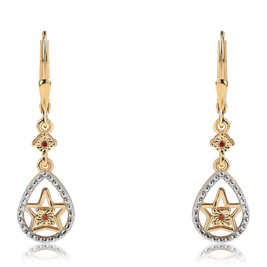 Arannyal Bevont Ezüst Fülbevaló Vörös Gyémánttal