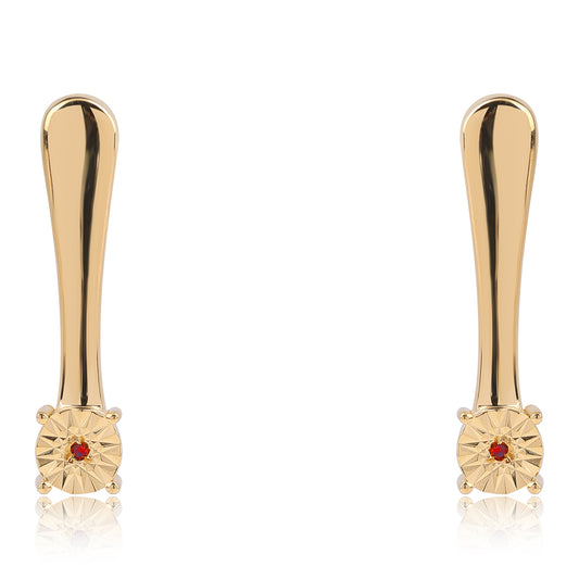 Arannyal Bevont Ezüst Fülbevaló Vörös Gyémánttal