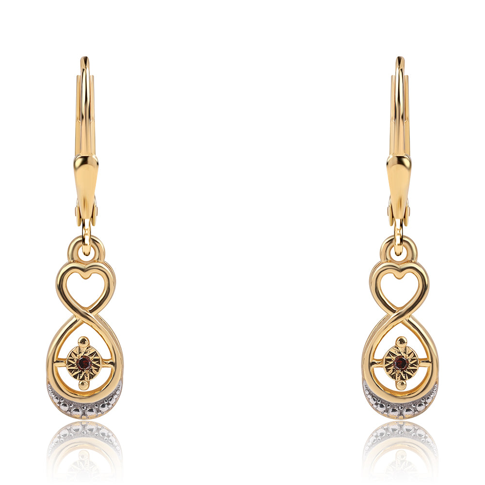 Arannyal Bevont Ezüst Fülbevaló Vörös Gyémánttal