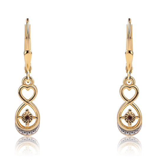 Arannyal Bevont Ezüst Fülbevaló Vörös Gyémánttal