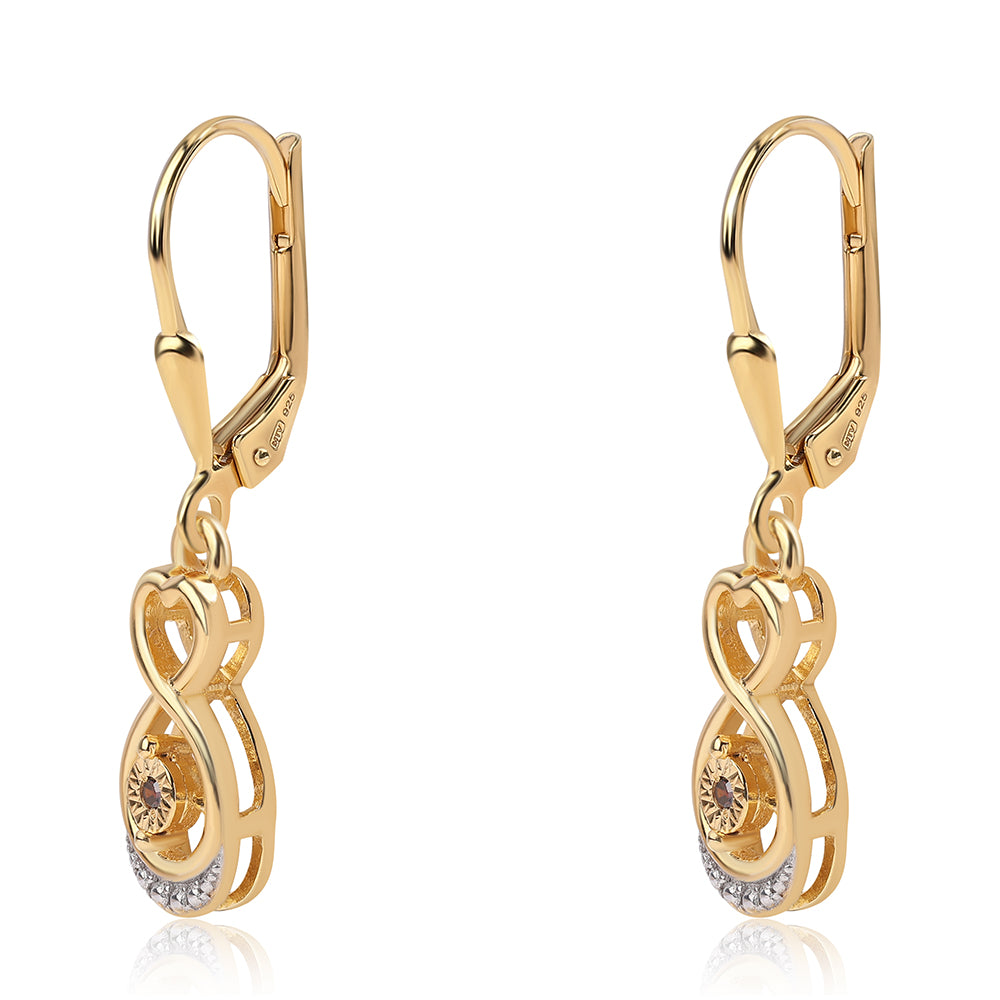 Arannyal Bevont Ezüst Fülbevaló Vörös Gyémánttal