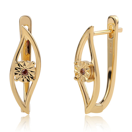 Arannyal Bevont Ezüst Fülbevaló Vörös Gyémánttal