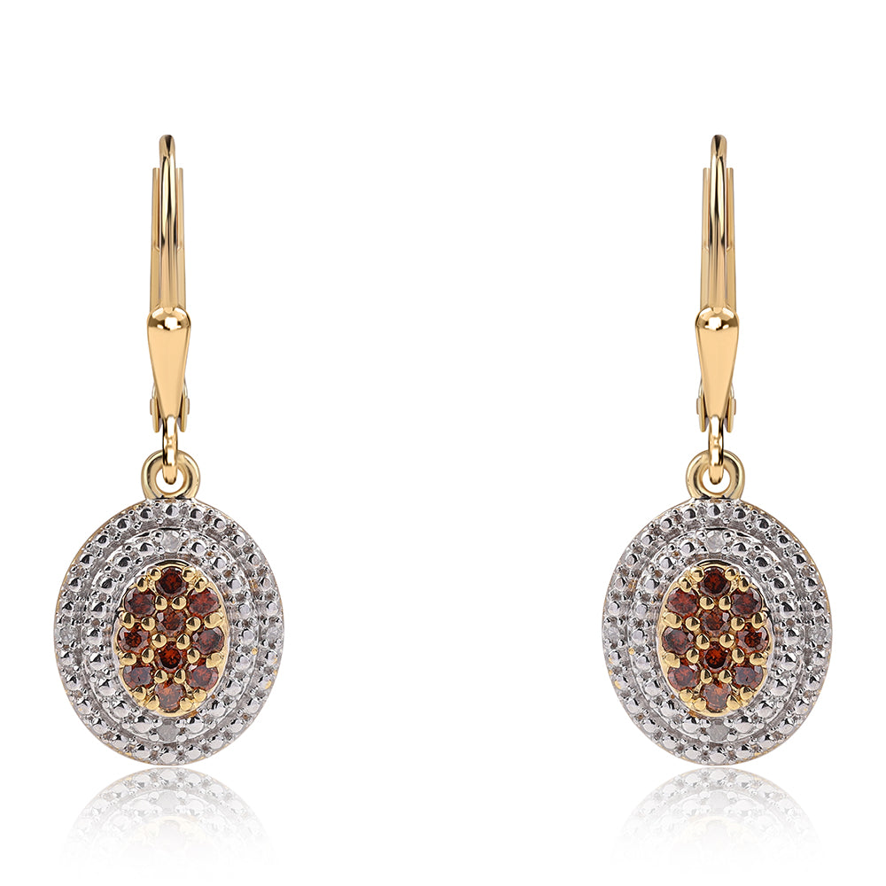 Arannyal Bevont Ezüst Fülbevaló Vörös Gyémánttal és Fehér Gyémánttal