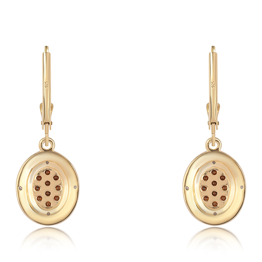 Arannyal Bevont Ezüst Fülbevaló Vörös Gyémánttal és Fehér Gyémánttal