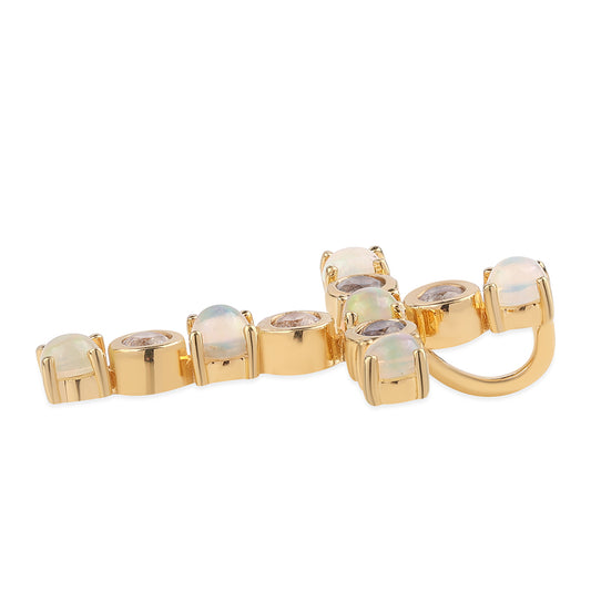 Kereszt Arannyal Bevont Ezüst Medál Etiópiai Opállal és Fehér Topázzal